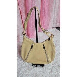 Perlina Vintage Beige Soft Leather Shoulder Brown Bag Purse 11×8×2"